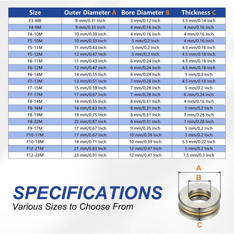 PATIKIL Thrust Ball Bearings 8x16x5 mm, 6 Pcs Chrome Steel