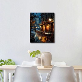 TISHIRON Paint by Numbers Adult Night Street, DIY Painting by Numbers Drawing with Brushes Night Landscape, Oil Painting Kits on Canvas, Painting by Numbers Kit Craft 40 x 50 cm (Frameless)