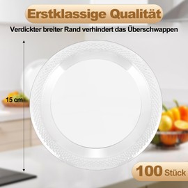 EOGRFW Pack of 100 Transparent Plastic Plates, 15 cm Premium Reusable Plastic Plates, Round Small Party Plates, Hard Plastic Party Plates for Parties, Weddings, Birthdays, Christmas, Elegant and