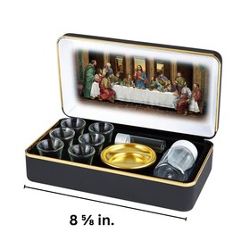 Needzo The Last Supper Portable Communion Kit, Cups, Host Container, 1.6 Ounce Wine or Juice Bottle, and Anointing Oil Glass Vial Included, 8 ⅝ X 4 ¾ Inches