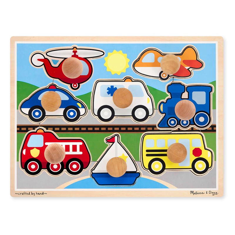 Melissa & Doug Vehicle Jumbo Knob Puzzle, Wooden Peg Puzzle