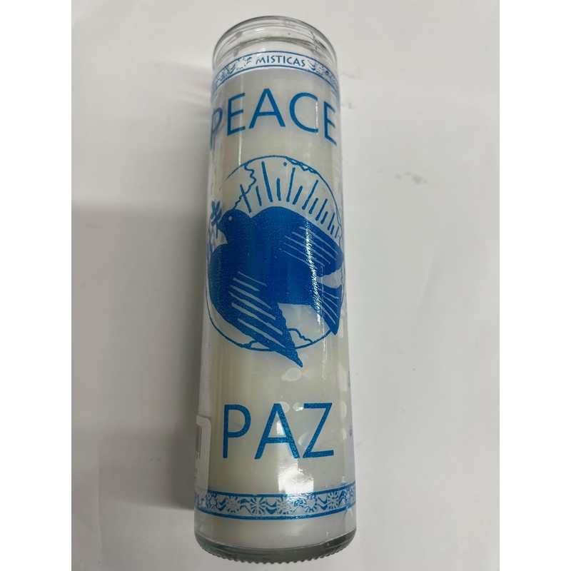 Peace (Paz) Unscented White Pillar Candle in Glass