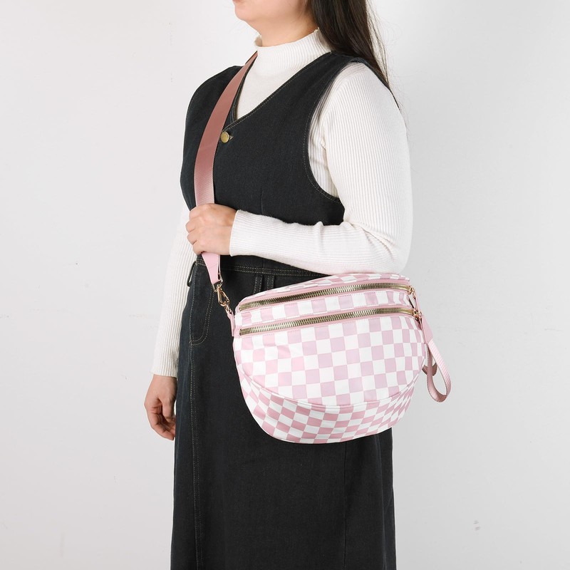 Checkered Crossbody Bum Bags for Women Nylon Checkered Purse Checkerboard