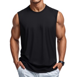MAGCOMSEN Black Tank Top Men Gym Moisture Wicking No Tags Shirts Breathable Workout Casual Summer Sleeveless Tops, L