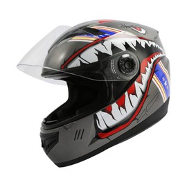 XFMT DOT Youth Kids Shark Motorcycle Flip Up Full Face Helmet Street Bike BMX MX Helmets with Clear Visor (Shark Gray, X-Large)