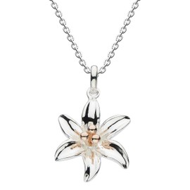 Dew Sterling Silver and Rose Gold Plate Tiger Lily Flower Necklace 18" 9083RG
