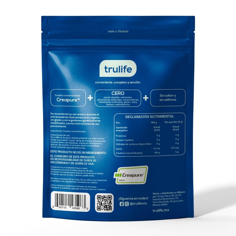 TRULIFE | Creatine Monohydrate Creapure® | Alta Pureza, Sin Sabor