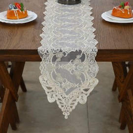 Vintage Lace Table Runner, Beige Crochet Lace Table Runners Macrame Embroidered Doilies for Furniture,Wedding Party Table Dector(Beige, 10 x 47 Inch)