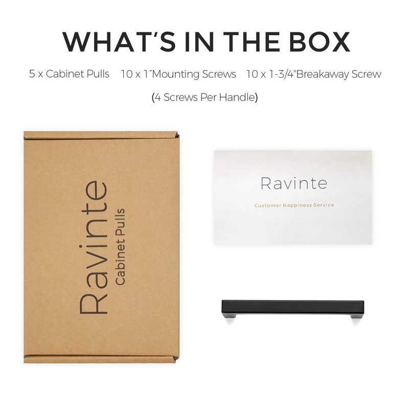 Ravinte 5 Pack Solid 3-3/4 Inch Kitchen Square Cabinet Handles