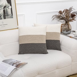Vfuty 20x20 Boucle Throw Pillow Covers Set of 2 Decorative Texture Pillow Cover Modern Neutral Sofa Pillow Cases for Couch Bed Living Room Home Decor,Cream/Khaki/Tauper Grey (Cover ONLY)