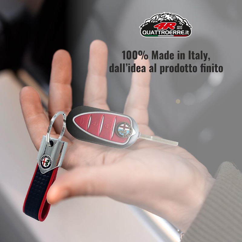 4R Quattroerre.it Alfisti Elite Keyring, Carbon Silver Holographic with Alfa