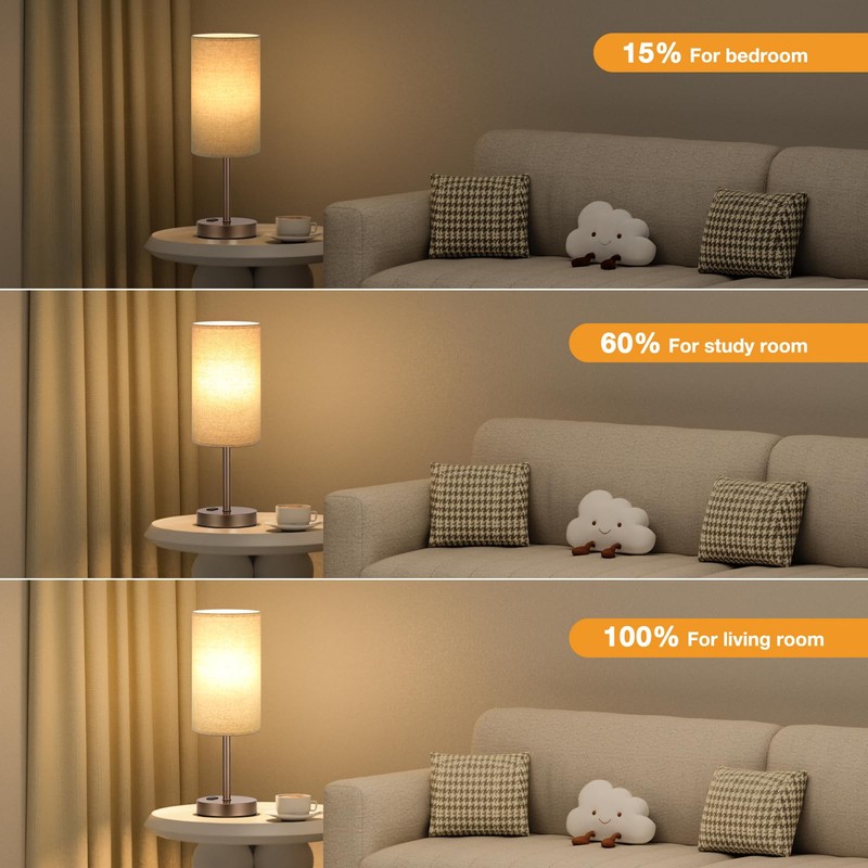 Fenmzee Touch Table Lamp - Beige, 3-Way Dimmable, USB A