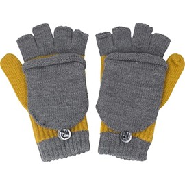 fashionchimp Children's Half Finger Gloves with Cap, Warm Mittens, Plain Colours, Made in EU, Grey Curry