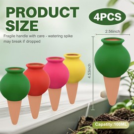4 Pack Terracotta Watering Spikes, Self Watering Globes, Slow Release Self Watering Planter Insert, Plant Watering Globes for Indoor and Outdoor Plants