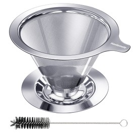 Hanlomele Pour Over Coffee Dripper, Paperless Reusable Coffee Filter, Pour Over Coffee Maker for Single Cup Brew, Double Mesh Design of Stainless Steel Cone Filter for Perfect Extraction (1-4 Cup)