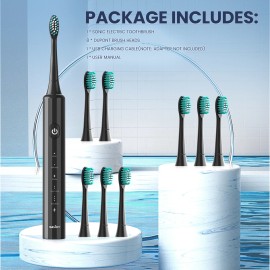 SEJOY Sonic Electric Toothbrush Rechargeable With 8 Brush Heads 5 Modes Timer