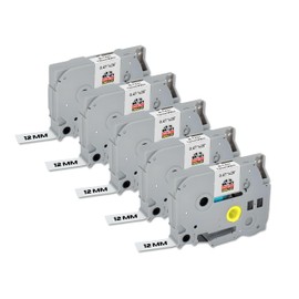 Double Dragon, 5-Pack Compatible Tze-231 TZe231 TZ-231 Brother Label Tape 12mm for Brother Label P-Touch Printer 1000 H100R H110 H108 H101C H200 E110, 12mm 8m 0.47 Laminated Cassette, Black on White