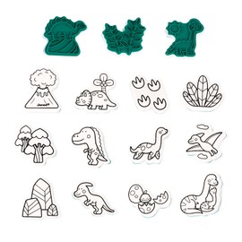 Janod - Stampinoo Dinosaur Set - 15 Ink Pads and 1 Ink Bottle for Small Hands - Creative Children's Hobbies - Fine Motor Skills and Creativity - From 3 Years J07721