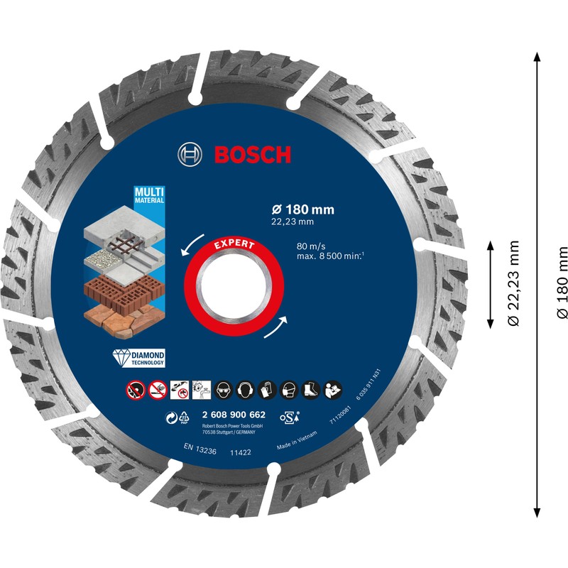 Bosch 1 x Expert MultiMaterial Diamond Cutting Discs (for Concrete,