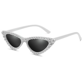 YooThink Cat Eye Sunglasses for Women Vintage Goggles Plastic Frame Sunglasses (Pearl/White)