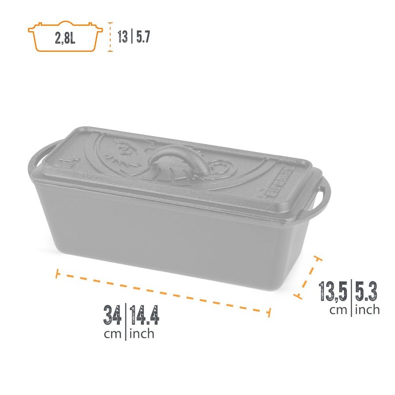 Petromax Loaf Pan with Lid, Large Cast Iron Bakeware Pan
