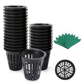 GROWNEER 100 Packs 2 Inch Garden Slotted Mesh Net Cups, Heavy Duty Net Pots with 100Pcs Plant Labels, Wide Lip Bucket Basket for Hydroponics