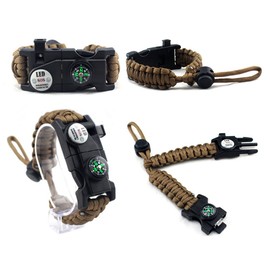 Survival Bracelet Adjustable 7 Strand Paracord Survival Kit 20 in 1 Set with Waterproof SOS LED Light Compass Whistle Fire Starter Multi Tool for Outdoor Activities Brown
