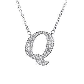Uloveido Charm Silver Color Name Initial Necklace Letter Q Pendant White Gold Plated for Women Girls Friend Wedding NL025-Q