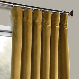 HPD Half Price Drapes VPYC Heritage Plush Velvet Curtain (1 Panel), 50 X 96, Peat Green