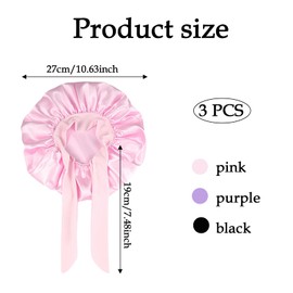 3 Pcs Bonnet, Kids Bonnets for Sleeping, Silk Bonnet for Sleeping Kids, Adjustable Comfy Elastic Strap Silk Satin Night