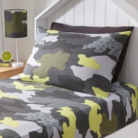 Happy Linen Company Girls Boys Kids Camo Camouflage Green Standard Reversible Extra Pair Of Standard Pillow Cases