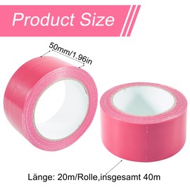 Editbar 2 Rolls of Duct Tape, Waterproof, 50 mm x 20 m, Duct Tape, Fabric Tape, Waterproof for Home Gardens, Repairs, Fixings and Bundling (Pink)