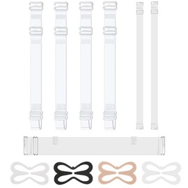 Auiremrti Transparent Bra Straps, 3 Pairs Shoulder Straps + 1 Piece Transparent Back Strap + 4 Bra Strap Clips, Non-slip, Adjustable, Invisible Bra Straps