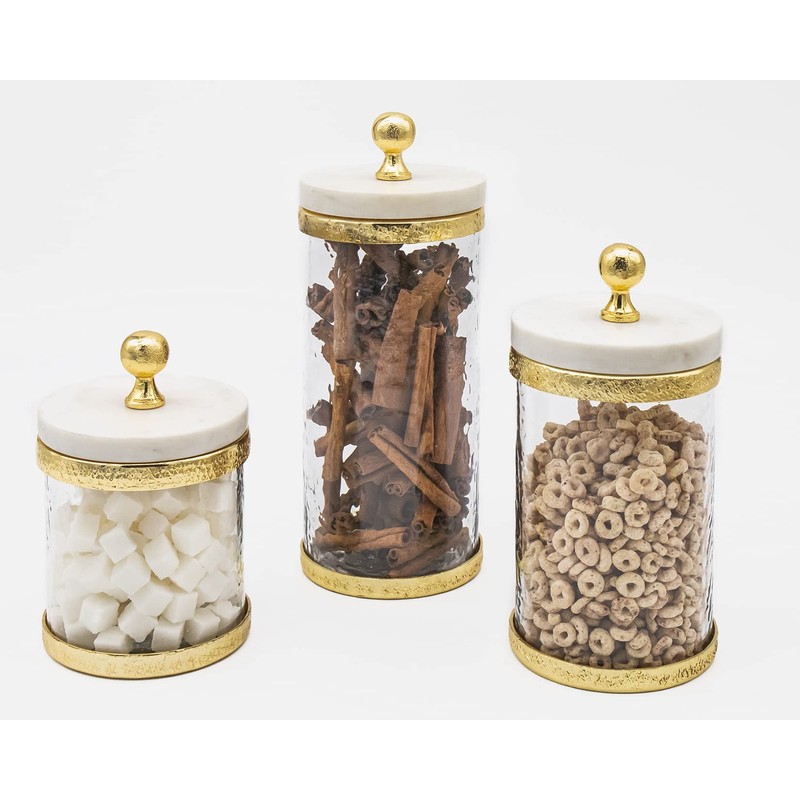 Godinger Canister Storage Container, Glass Storage Canister, Marble with Gold