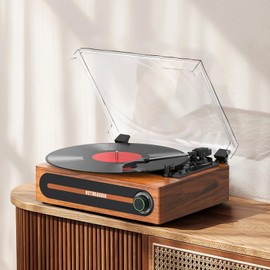 Record Player with Bulit-in Speaker Vintage Belt-Driven Turntable with Bluetooth Wireless Playback Support 3-Speed 33 1/3, 45, 78RPM AUX-in RCA Out Vinyl Players