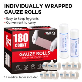 Gauze Rolls,180 Packs of 4 inches x 4.1 Yards, Latex-Free Conforming Stretch Gauze Bandage Roll, Non-Sterile Gauze Rolls and Medical Gauze Rolls, Super Soft Woven for Primary Wound Dressing Support