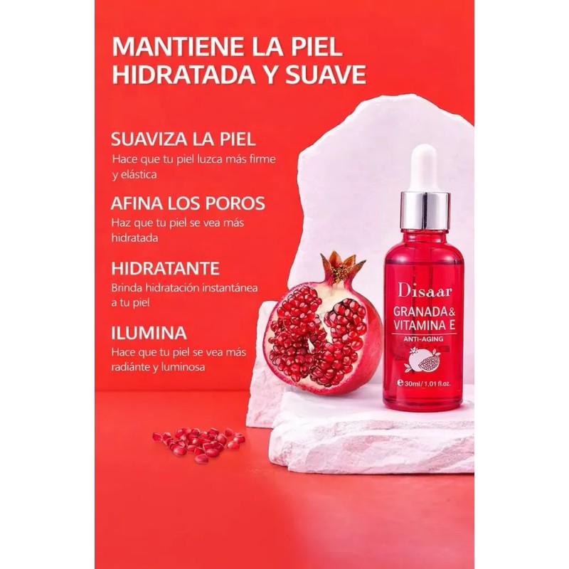Suero Facial Antiarrugas, Hidratante, Granada, Vitamina E