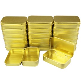 Pack of 20 Rectangular Metal Tins Empty Hinged Boxes Containers Basic Necessities Home Storage Organiser Mini Box Set 95 x 62 x 20 mm Golden