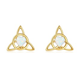 Dovran 14K Gold Celtic Knot Stud Earrings for Women Real Gold Opal Triangle Knot Earrings Solid Gold Opal Jewelry Gifts