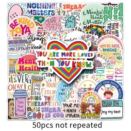 50 Pcs Mental Health Stickers,Mental Health Graffiti Stickers,Vinyl Waterproof Sticker for Kids Teens Girls,for Phone Laptop Water Bottles Skateboard Computer Phone Luggage Guitar Car Gifts Sticker