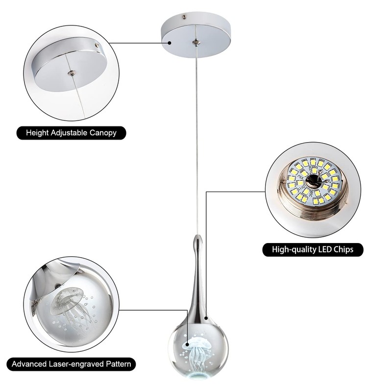 CHYING Pendant Lights Kitchen Island Chrome Modern LED Pendant Light