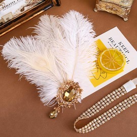 Formery Rhinestones 1920s Flapper Headpiece Roaring 20s Headband Feather Gatsby Headbands Wedding Cocktail Party Hair Accessories for Women