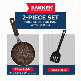 Bakken- Swiss 2-Piece Mini Pan Set – 5.5’’ Non-Stick Egg Pan with Spatula, Cool-Touch Handles, Heat-Resistant Up To 400° F, Food-Grade Safe, For Gas, Electric and Ceramic Cooktops, Marble Black