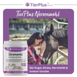 TierPlus TierPlus Nervenwohl Relax Pulver f1r Pferde, mit Mit Baldrian, Hopfen, Lein?l, Passionsblume, Ashwagandha, Johanniskraut & L-Tryptophan, 900g Dose, hochdosiert & mit Soforteffekt!
