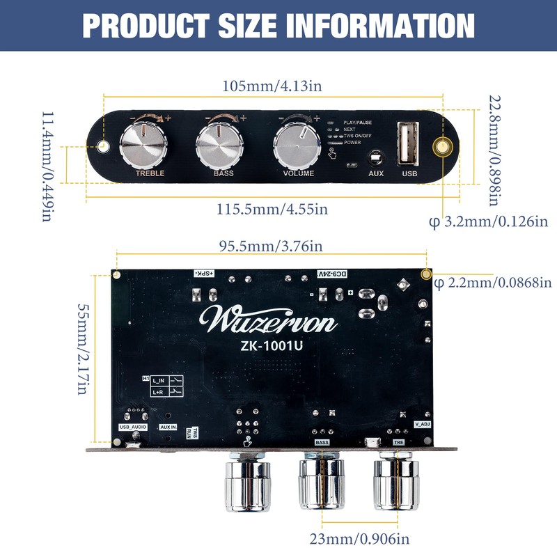 Qoroos 1PC ZK-1001U Mono Amplifier Board with TWS, Mini Audio