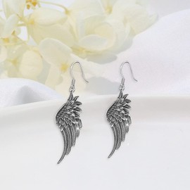 LOOVE Angel Wings Earrings 925 Sterling Silver Guardian Angel Dangle Drop Earring, Charm Angel Jewelry for Women