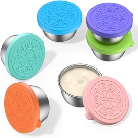 6 PCS Salad Dressing Container, 1.7 oz Small Condiment Containers with Lids, Stainless Steel Condiment Cup Dipping Sauce Cups Container for Lunch Box