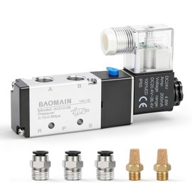 Baomain 4V210-08 Pneumatic Solenoid Valve Kit, 24V DC 5/2 Way 1/4" PT Port, Includes 3x Push-in Fittings for 6mm Tube and 2x Exhaust Mufflers