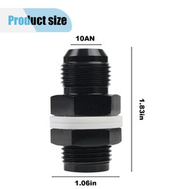 Male 10AN Bulkhead Fuel Cell Fitting Adapter, Anodized Aluminum Straight Fitting with 2 Washers, Fuel Line Hose Adapter with Locking Nut, Replacement Fittings for Fuel Systems (10an, 1PCS)