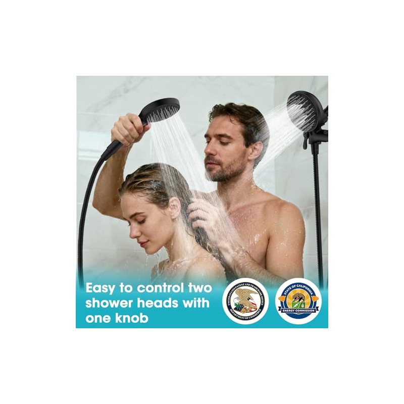 FASDUNT Dual Handheld Shower Head Combo, Enjoy 6-Setting Rain Showerhead